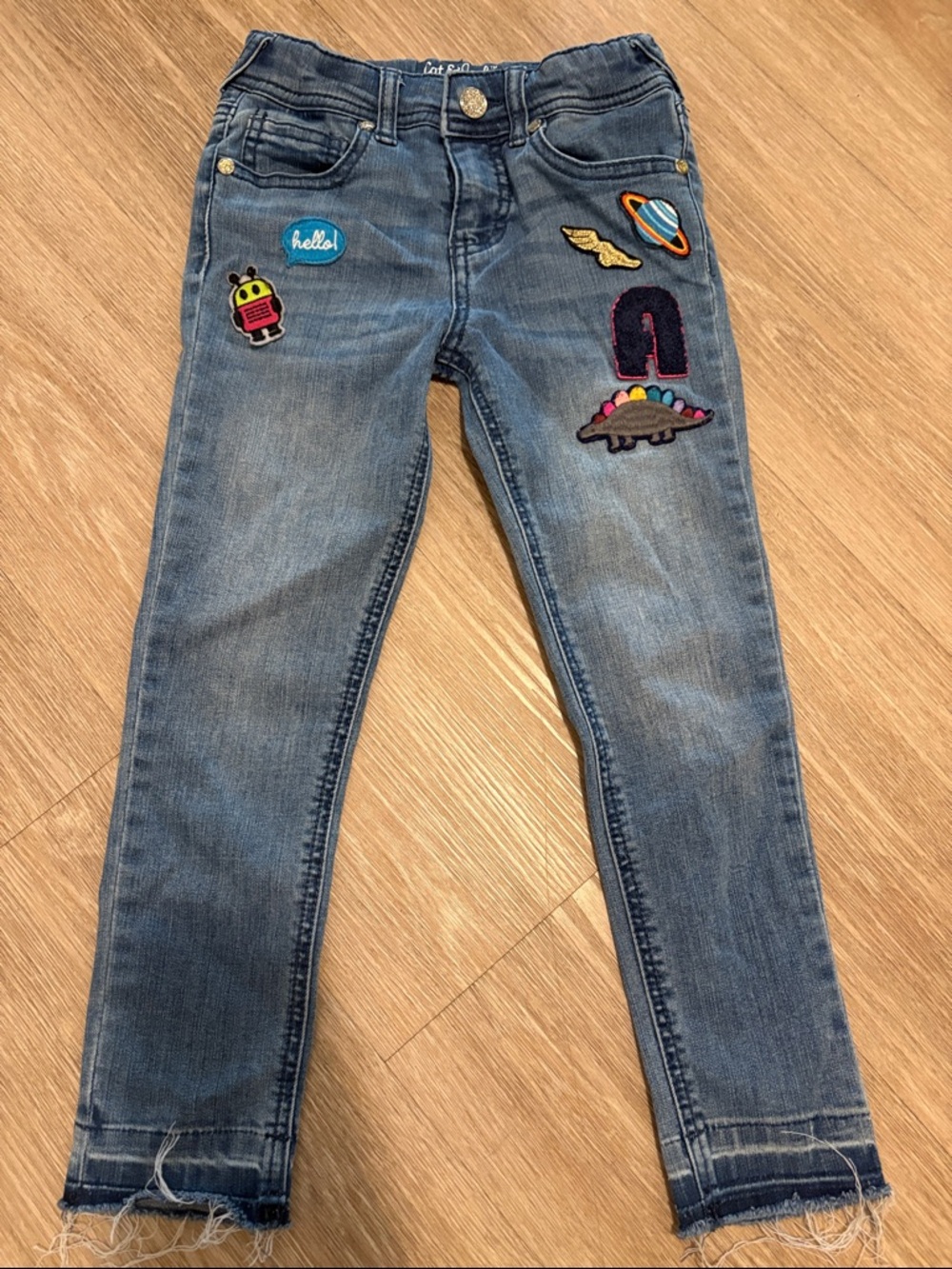 Cat & Jack Blue Denim Jeans with Colorful Patch Accents